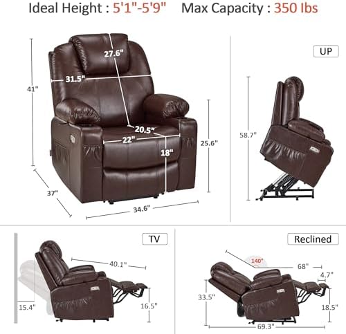 MCombo Power Lift Recliner Chair for Elderly, Heat and Massage 7040(Medium) |...