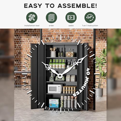 Greenvelly Metal Storage Cabinet, 72" Steel Garage Cabinet with Doors an...