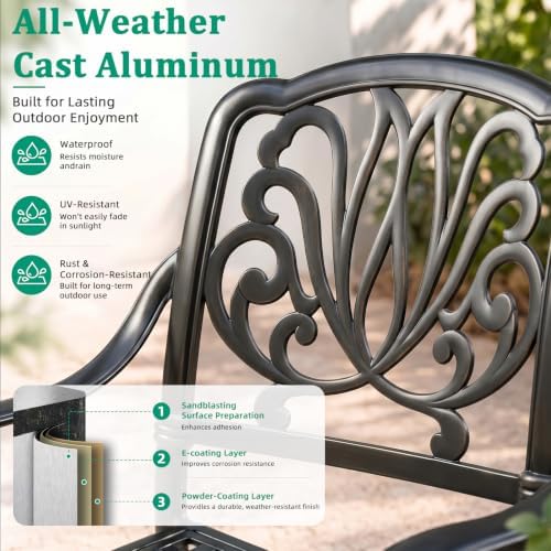 VIVIJASON 5-Piece Outdoor Patio Dining Set, All-Weather Cast Aluminum Convers...
