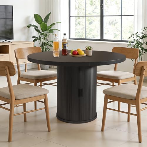 35.5'' Round Pedestal Dining Table, 2-4 Modern Fluted Dining Room Kit...