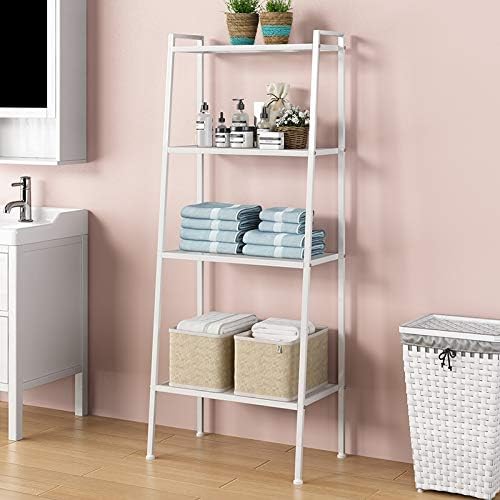 USUN Multifunctional Ladder Shelves, 4-Layer Bookshelf, Storage Shelf, Metal Shelf, Simple Assembly, White
