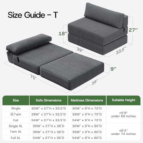 Convertible 4-in-1 Folding Sofa Bed Sleeper Chair Couch Foldable Chaise Loung...