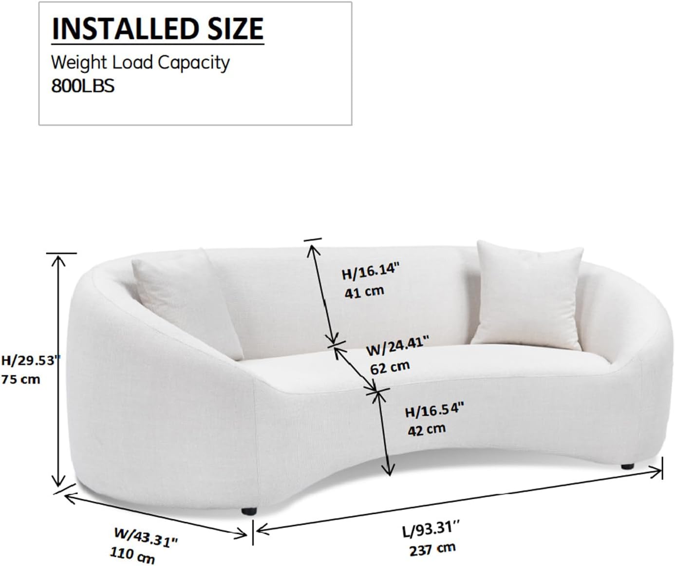93.31” Modern Curved Sofa,Chenille & Velvet Fabric 3-Seater Couch with Solid Wood Frame,Luxury Cloud Sofa with 2 Throw Pillows,Minimalist Sofas for Living Room,Bedroom,No Assembly Required,White