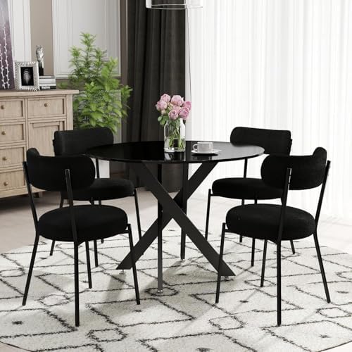 Boucle Dining Chairs Set of 4, Modern Round Upholstered Dining Chairs, Curved...