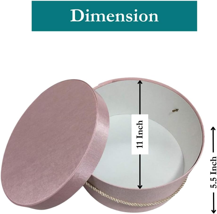 Sarah's Hat Boxes Classic Pink Hat Box – 11" x 5.5" (Dia. x Ht.) Handmade in USA – Odorless Non-Toxic Adhesive, Cording Handle – Premium Storage for Hats & Accessories