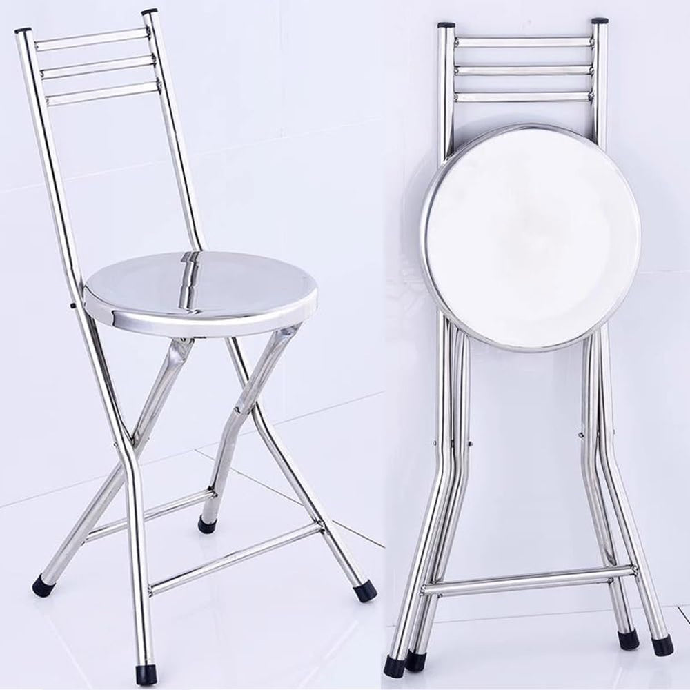 Folding Stool, Stainless Steel Bar Chair, Portable Collapsible Round Breakfas...