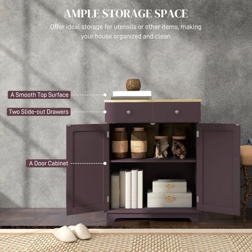 HOMCOM Sideboard Buffet Cabinet Solid Wood Countertop Coffee