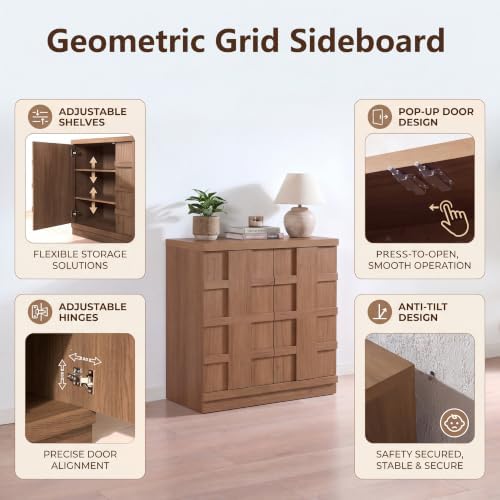 VividVibe Sideboard Buffet Cabinet with Storage, 93.9" W, Brown Oak