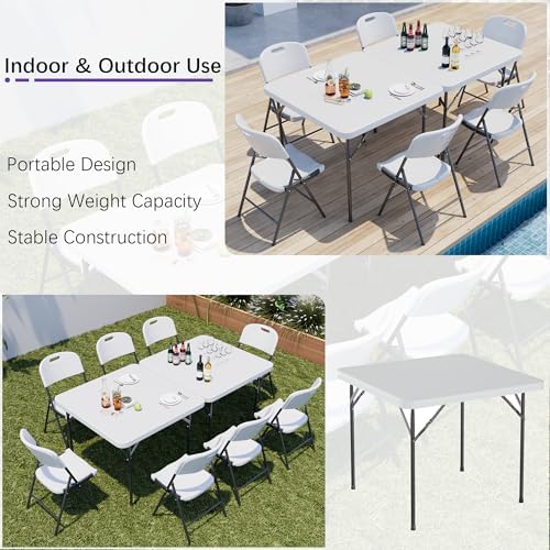 VECELO Folding Card Table Square and Chairs Set, Collapsible Legs & Porta...