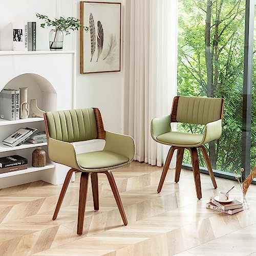 LUNLING Swivel Accent Faux Leather Dining Chairs, Mid Century Modern Chairs w...
