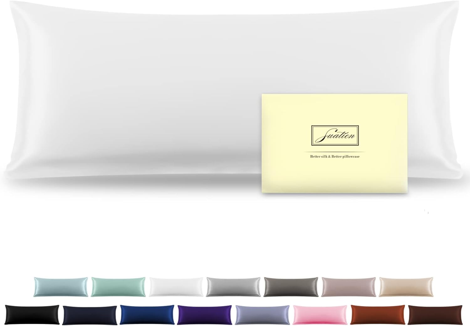 Silk Body Pillowcase Mulberry Silk Pillow Cases with Zipper Soft Breathable Smooth Cooling 20x54 inches Pillowcase for Sleep (White,20"X 54",1Pcs)