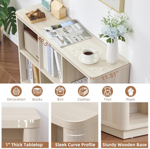 Joaxswe 6 Cube Bookcase, 40" Wide Horizontal 2-Tier Book Shelf w/Curved ...