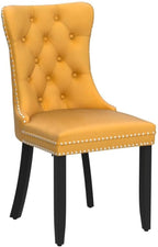 Kiztir Velvet Dining Chairs Set of 6, Upholstered Dining Room Chairs with Ring Pull Trim and Button Back, Luxury Tufted Dining Chairs for Living Room, Bedroom, Kitchen (Gold)