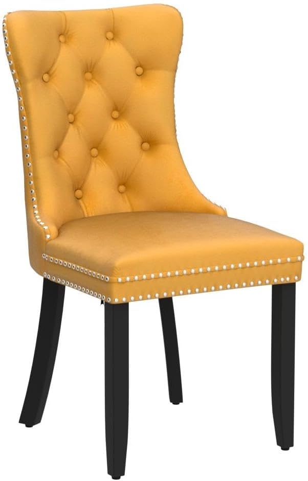 Kiztir Velvet Dining Chairs Set of 6, Upholstered Dining Room Chairs with Ring Pull Trim and Button Back, Luxury Tufted Dining Chairs for Living Room, Bedroom, Kitchen (Gold)