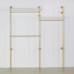 Industrial Pipe Clothing Rack Wall Mounted, Heavy Duty Hanging Clothes Rack Clothing Store Display Stands Garment Rack Closet System, 2 Tier Wood Garment Rack (Gold, 96.5x80.7inch)