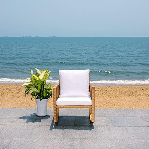 SAFAVIEH Outdoor Daire Wicker Rocking Chair, 14.4" Natural/White PAT7721D