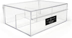 Isaac Jacobs 3-Compartment Clear Acrylic Organizer with Lid (6.7" L x 8.6" W x 3.4" H), Multi-Sectional Tray, Storage Solution for Makeup, School & Office Supplies (1 Large, 2 Medium)