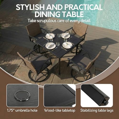 5-Piece Patio Dining Set for 4，Outdoor Dining Set with Wicker Swivel Patio Di...