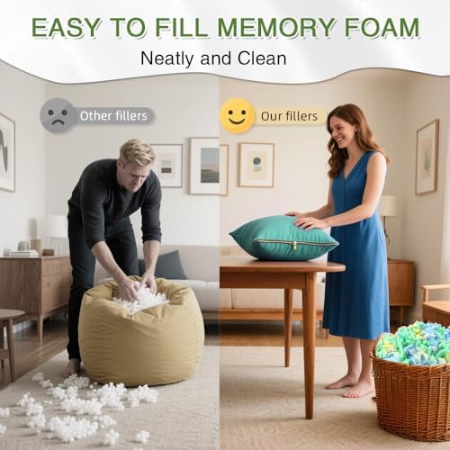 Bean Bag Filler 10lbs, Stuffing for Bean Bag Chair Refill, Shredded Memory Foam Filling for Punching Bag, Couch, Cushions, Dog Bed, Pillows (Multi Color)