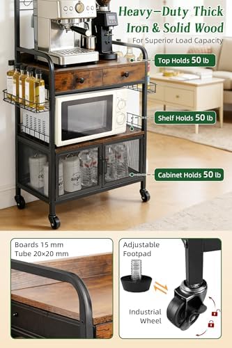 Rolling Coffee Bar Cart for Small Spaces, Coffee Station Cabinet with Storage...