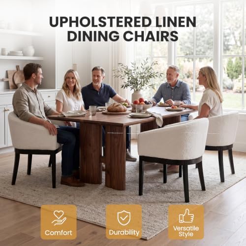 RIVOVA White Mid Century Modern Dining Chairs Set of 4, Farmhouse Boucle Upho...