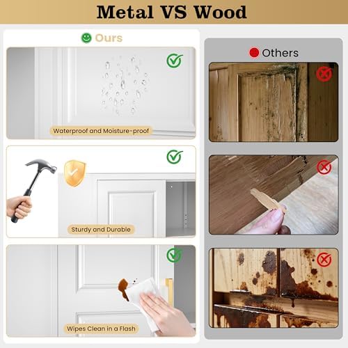 71" Metal Storage Cabinet with Hanging Rod, Tall White Wardrobe Closet w...