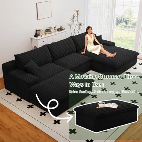 107" Cloud Couch Modular Sectional Sofa for Living Room, U-Shape Couch w...