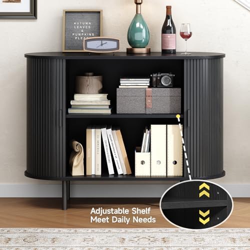 Buffet Cabinet with Storage, Fluted Sideboard Buffet with Sliding Door, Coffe...
