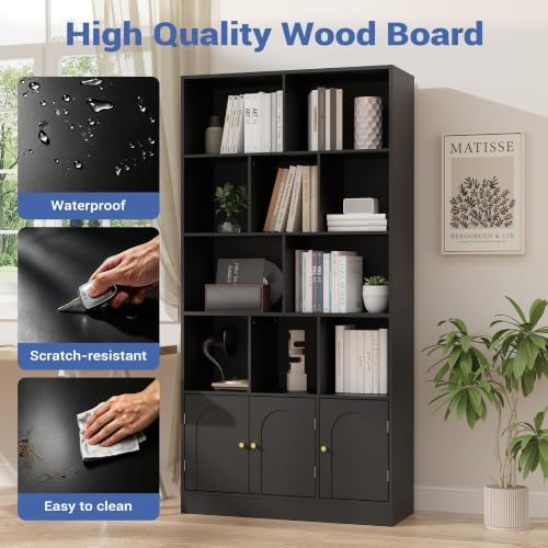 Housoul 71" Tall Bookshelf with 10 Cubes and 3 Doors, 4-Tier Bookshelf, ...