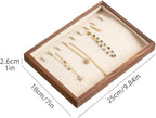 9 Grid Black Walnut Wood Jewelry Tray with Velvet Lining, Stackable Jewelry Organizer for Necklace, Bracelet & Pendant Storage, Premium Elegant Jewelry Drawer Organizer for Women