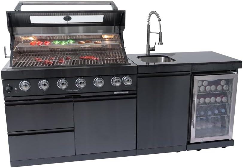 82 Inch 304 Stainless Steel Outdoor Integrated BBQ Kitchen Station (Black) | ...
