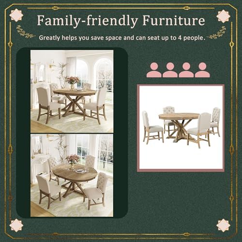 LUMISOL 5 Peice Round Dining Table Set for 4, Farmhouse Kitchen Table Set wit...