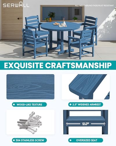 SERWALL 5-Piece Patio Round Dining Set, 45" Table, 4 Chairs, Navy