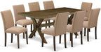 East West Furniture X777AB747-9 9 Piece Dining Room Furniture Set Includes a Rectangle Dining Table with X-Legs and 8 Light Sable Linen Fabric Upholstered Chairs, 40x72 Inch, Multi-Color