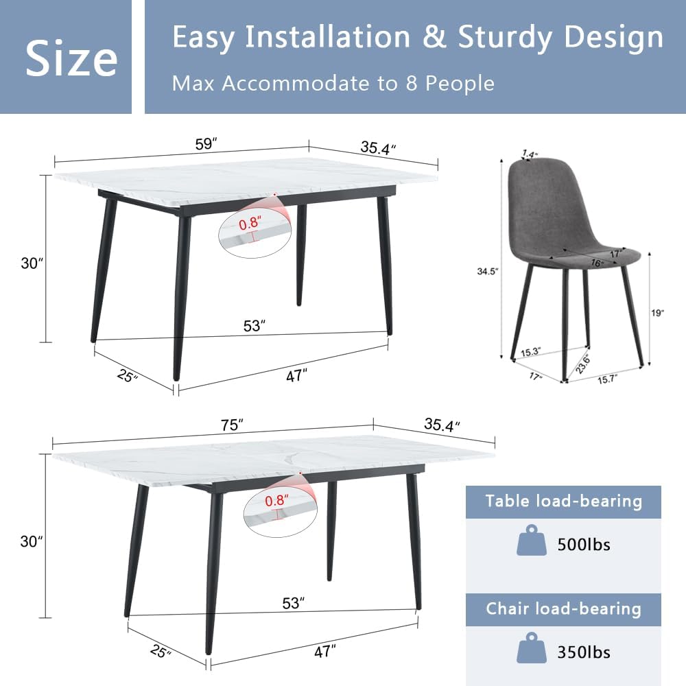 FURNITO Dining Table Set for 8, 59"-75" Extendable Dining Room Tabl...