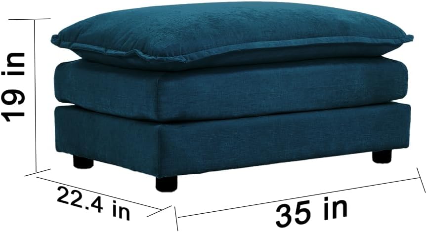 Chenille Ottoman Footrest for 2, 3, 4 Seater Sofa, Blue (Blue + Chenille-1)