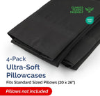 Standard Pillow Cases - 4 Pack - Super Soft Pillowcase Covers - Envelope Enclosure - Hotel Quality Pillow Protectors - Wrinkle Free, Shrink and Stain Resistant - Machine Washable - 20" x 26" (Black)