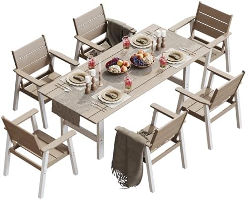 Outdoor Dining Set,7-Piece Patio Table and Chairs Set for 6, HDPE Outdoor Din...