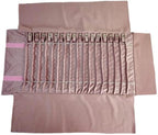 Portable Jewelry Roll Untangled Secure Necklace Travel Storage Bag Displays Holder 16 Chain (Embroidery Pink Velvet)