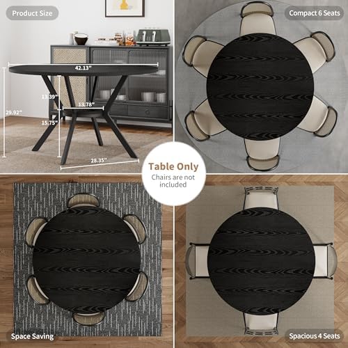 Black Wood Dining Table for 2-4, 42 Inch Round Kitchen Table with Storage