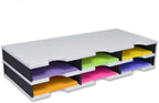 Ultimate Office TierDrop Desktop Organizer Document, Forms, Mail, and Classroom Sorter with Optional Add-On Tiers for Easy Expansion (Gray w/Black, 6-Compartment Unit)