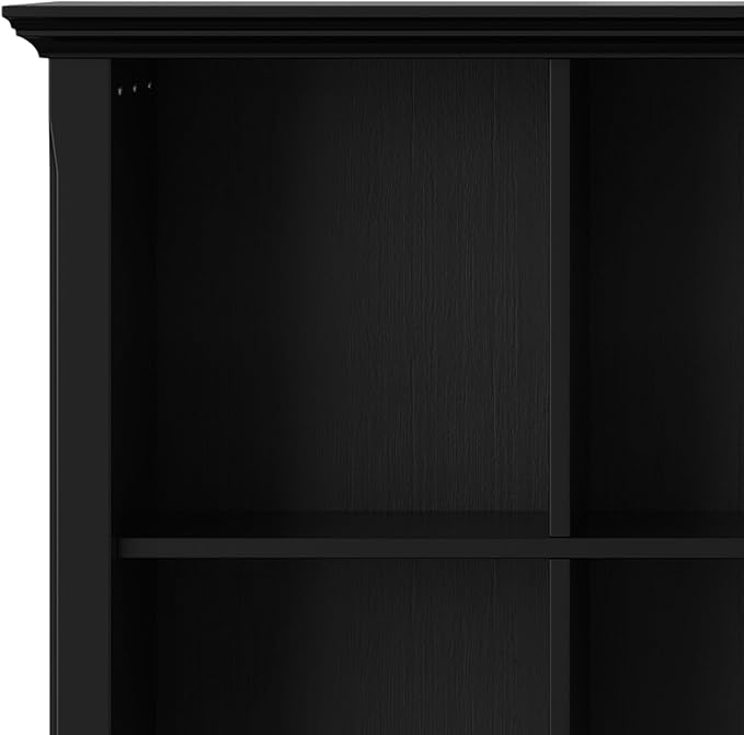 SIMPLIHOME Acadian Console Table - 57 Inch Wide Solid Wood 8-Cube Storage Sofa Table in Black, Transitional Storage Unit for Living Room or Bedroom with Grooved Side Panels and Tapered Legs