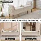 67"End of Bed Storage Bench King Size,Upholstered Bedroom Bench,Beige | Linen Storage Bench for Bedroom End of Bed ,2 Cushion, Vintage Wood Legs ,Tufted,Storage Ottoman Bench for Entryway Window