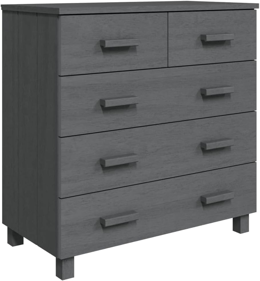 Dark Grey Solid Pine Wood Medium Sideboard with 5 Drawers, Modern Storage Cab...