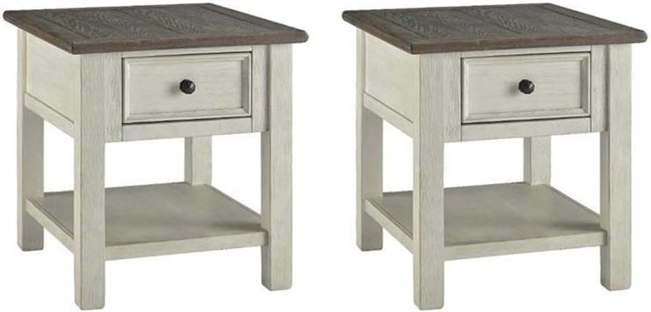 BOWERY HILL 2-Piece End Table Set in Antique White and Weathered Oak