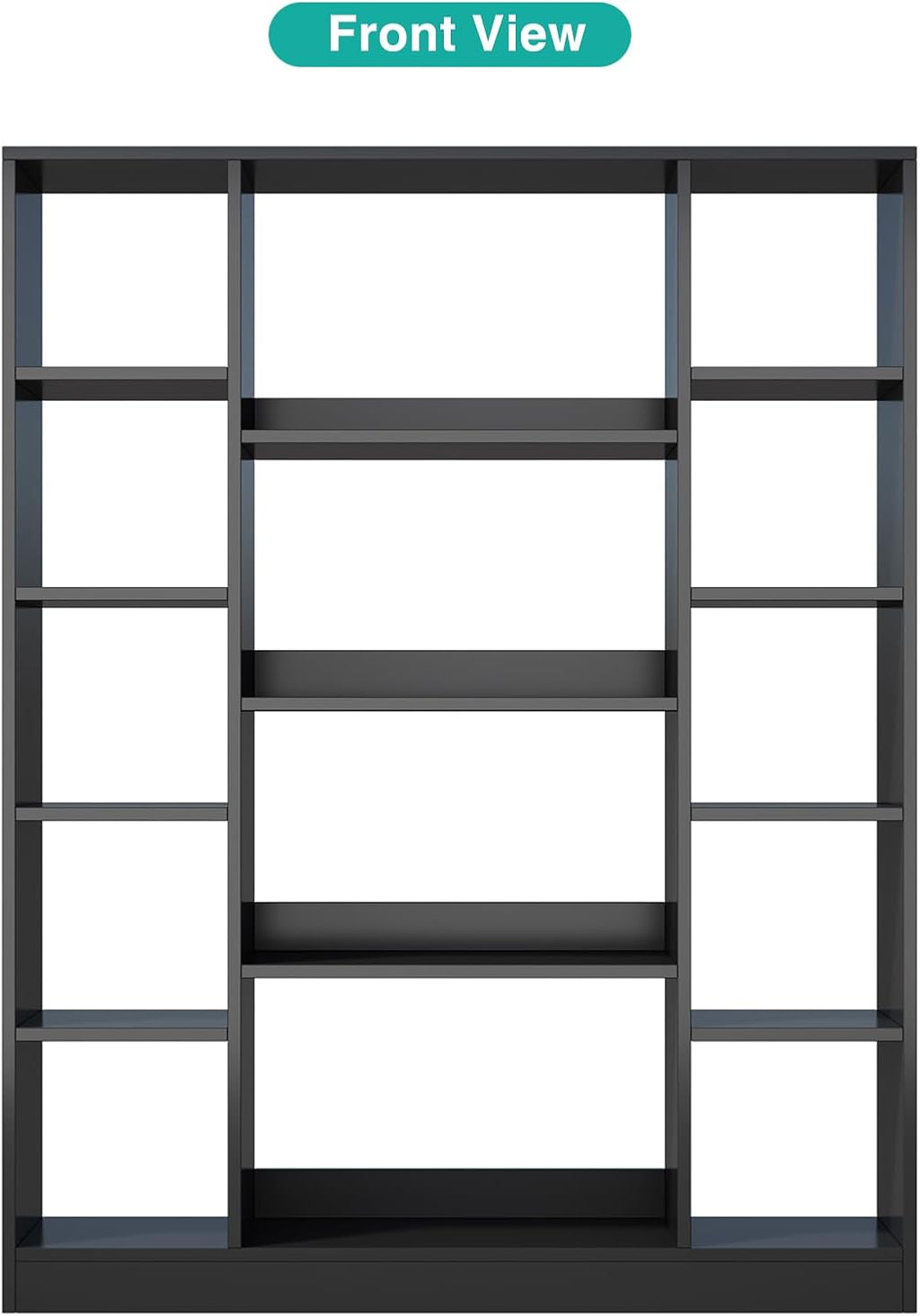 Cube Storage Bookcase with Base - Large Wooden Bookshelf with 10 Open Cubes and 4 Shelves for Home and Office, Freestanding Organizer, Black