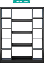 Cube Storage Bookcase with Base - Large Wooden Bookshelf with 10 Open Cubes and 4 Shelves for Home and Office, Freestanding Organizer, Black