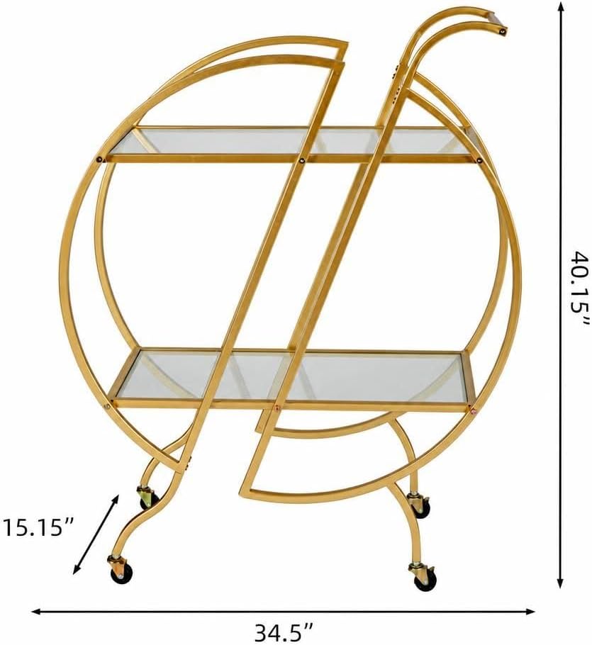 Multi-Purpose Round Rolling Serving Bar Cart with Lockable Caster Wheels, 2 M...