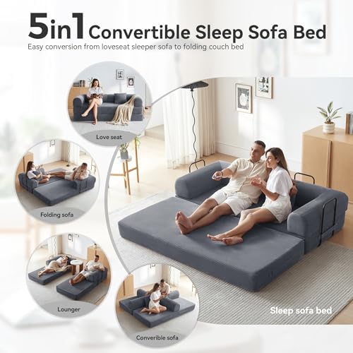 79" Convertible Sofa Bed, Couch for Living Room (Dark Gray) | Corduroy L...