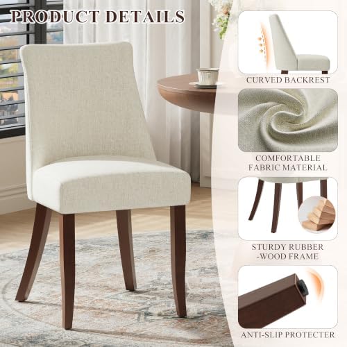 COLAMY Upholstered Mid Century Dining Chairs Set of 6, Beige